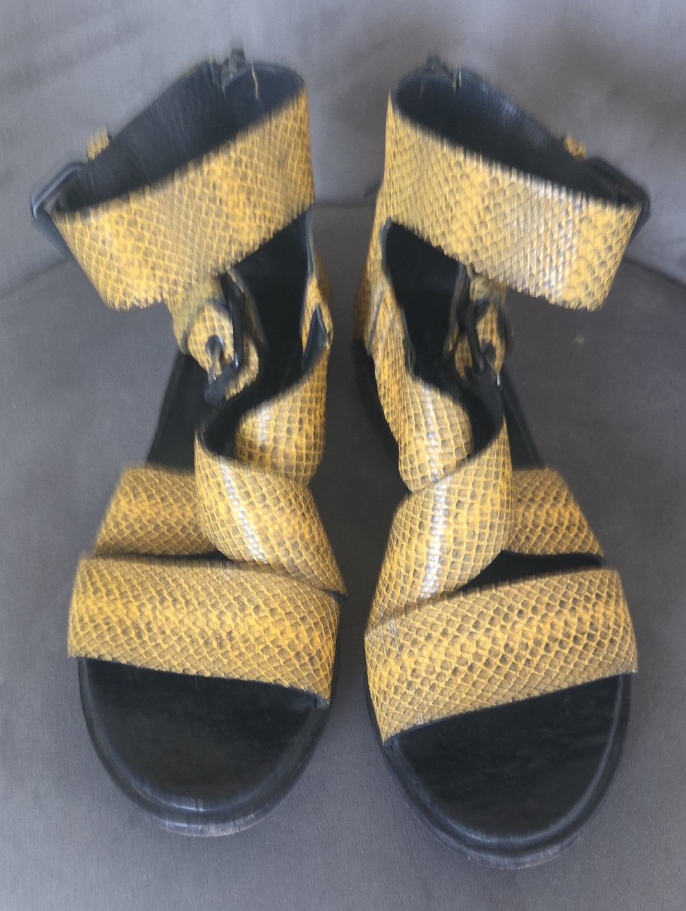 rag & bone Yellow Snake-Effect Leather Ankle-Strap Sandals